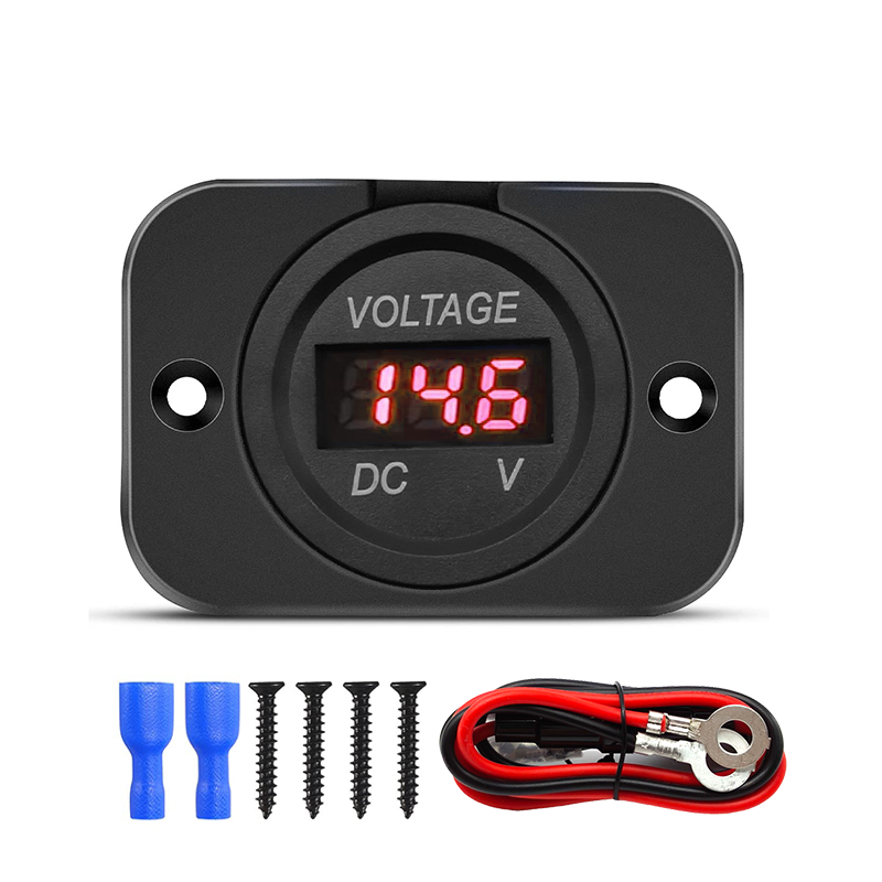 Digitaler Spannungsmesser, DC 12–24 V, wasserdicht, rundes Auto-Voltmeter mit LED-Digitalanzeigefeld für Auto, Motorrad, Stiefel, Wohnmobil: Braun