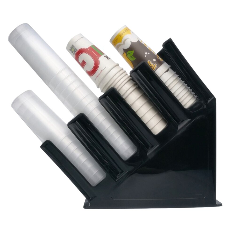 Black Paper Cup Rack Plastic Disposable Cup Dispenser 4 Compartment Storage Organizer Disposable Cup Separator With Cup Holder
