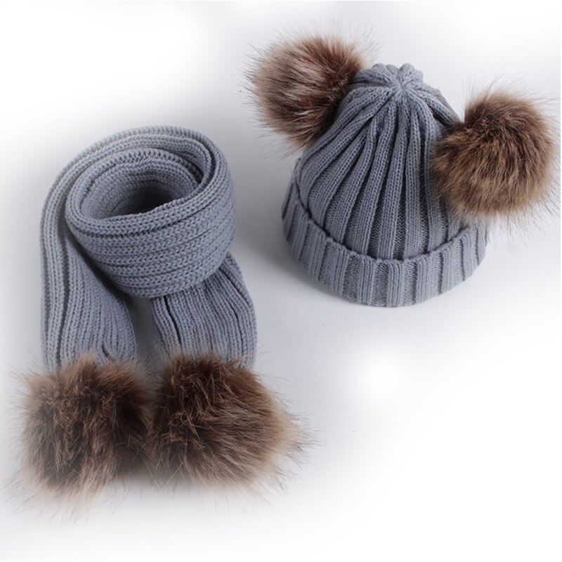 Winter Hüte Ohren Mädchen Jungen Deckel + Schal 2Stck freundlicher einstellen Baby warm Halten freundlicher betroffen Wolle Pelz Doppel Hütte Gestrickte Nette Kappe Schal einstellen
