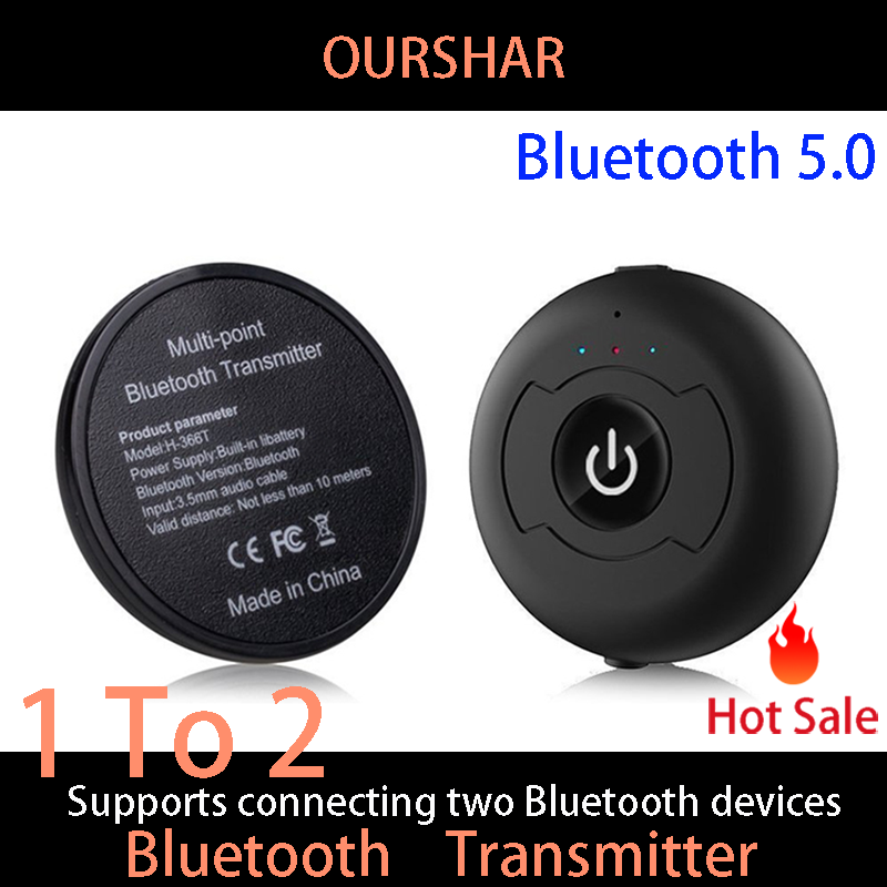 OURSHAR Multipoint Bluetooth Audio Sender Niedrige Latenz High-Fidelity Stereo Wireless Adapter Verbinden 2 Kopfhörer 3,5 Für TV