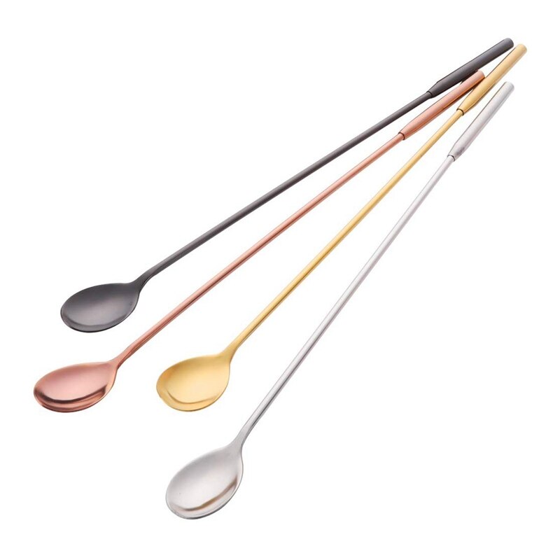 Cuchara de té de hielo con mango Extra largo, cuchara de helado mezcladora de 4 colores de 12 pulgadas, cucharas agitadoras de cóctel de acero inoxidable, barra Acc: Default Title