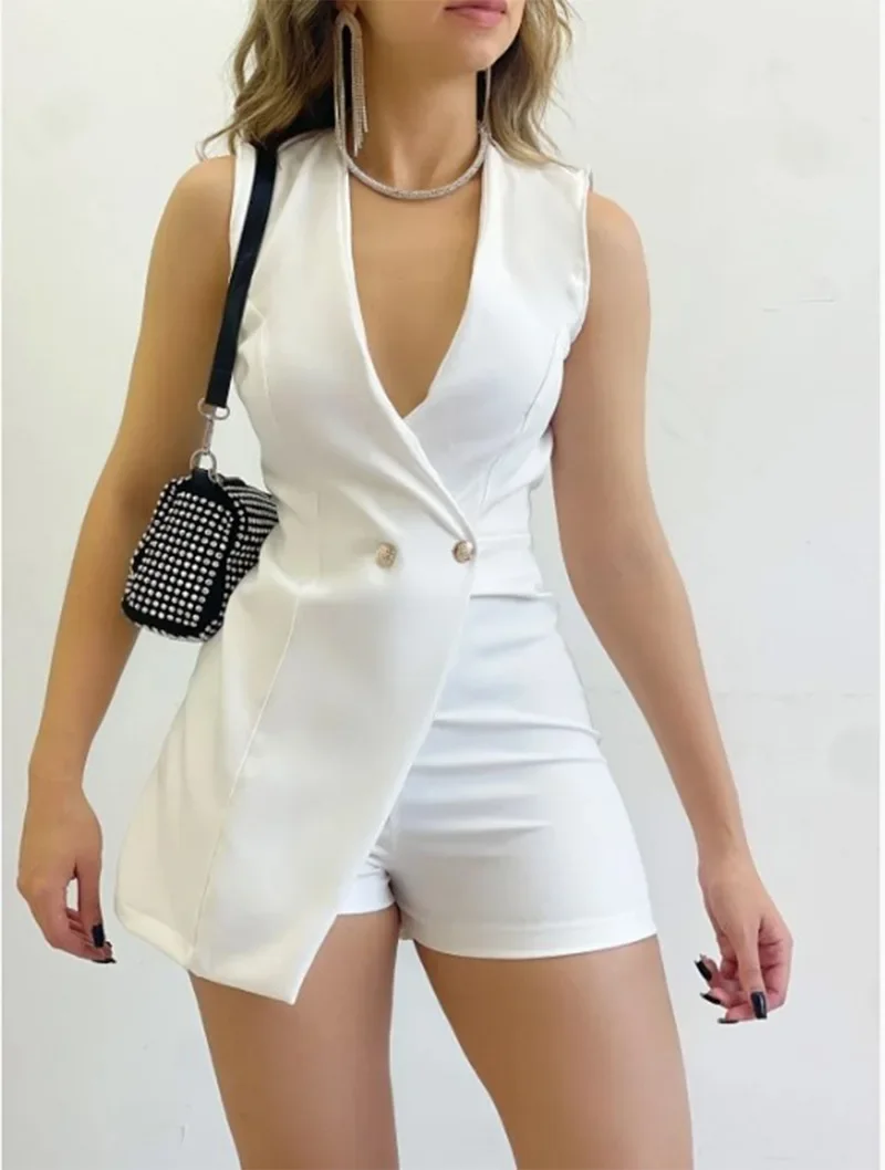 Slanke sexy rompers playsuits kommode frakker jumpsuits kvinner ensfarget ermeløs kontorutflukt jumpsuit: L / Himmelblå