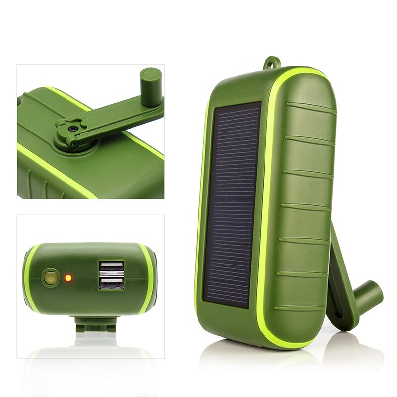 Multifunctional Solar Power Bank 6000 MAh Hand Crank Powered Double USB Outdoors Solar Charger with LED Flashlight