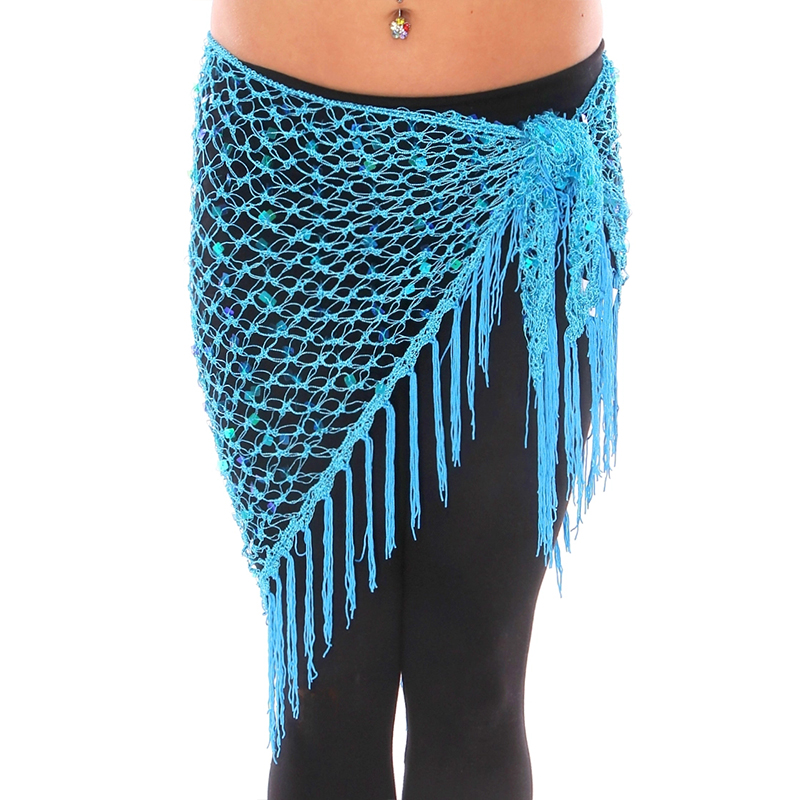 Accessoires de danse du ventre vert/or/argent, Crochet brillant, ceinture à paillettes, écharpe de hanche, enveloppes de pompon pour la danse du ventre, mouchoir: BLEU CIEL