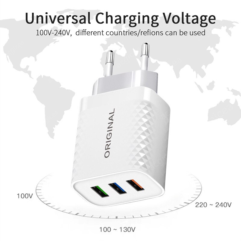 Usb Lader Snel Opladen 2.4A 3 Poorten Mobiele Telefoon Opladers Snel Opladen Voor Iphone Samsung Xiaomi Huawei Tablet Muur Adapter