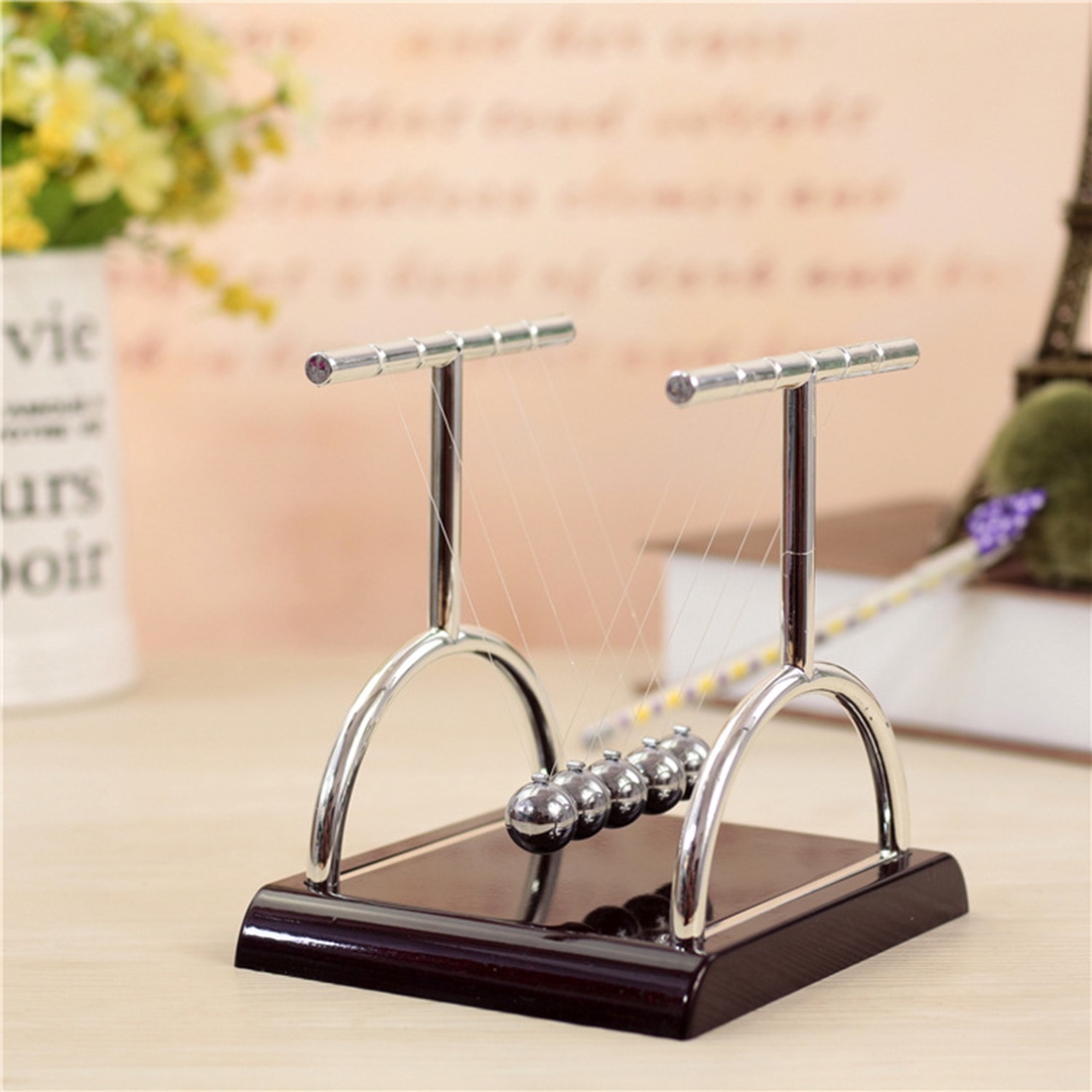 Surwish T Shaped Newton Cradle Balance Ball Science Puzzle Fun Desk Toy Stress Reliever