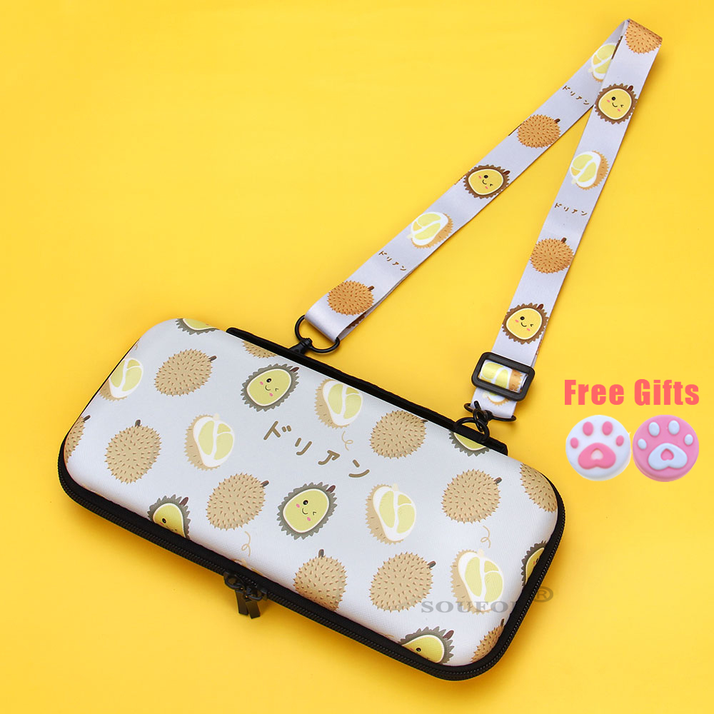 Cute Cartoon Storage Bag For Nintend Switch Kawaii Travel Carry Protective Case Game Console Box Shell with Lanyard: Yellow Durian