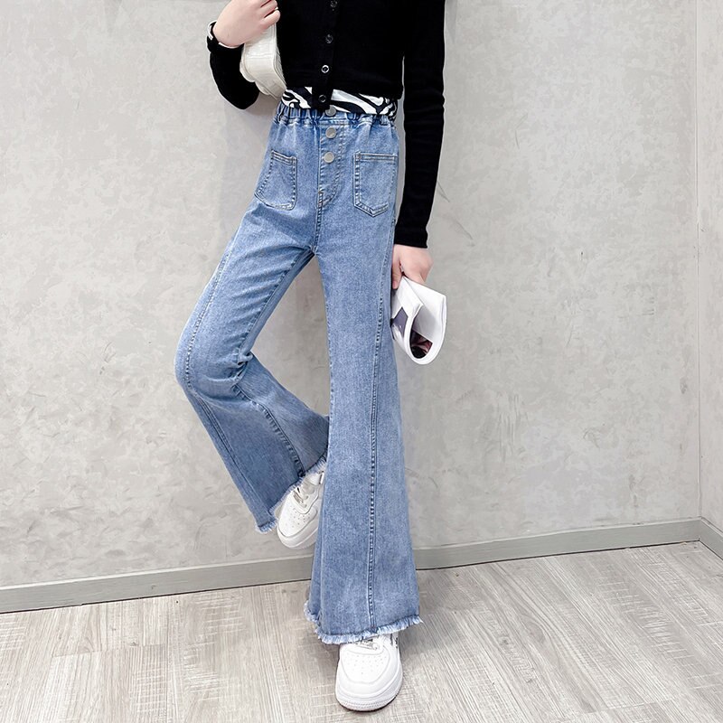 Jeans svasati alla moda per bambini ragazze pantaloni in Denim elastico in vita primavera autunno nuovi Jeans Skinny per pantaloni Casual per bambini adolescenti