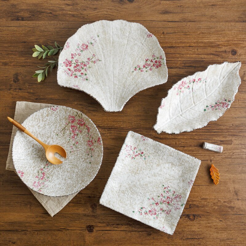 Japanska zakka stil keramiska servis tallrikar små rosa blommor tryckt under glaserade kinesiska porslin middag tallrik porslin