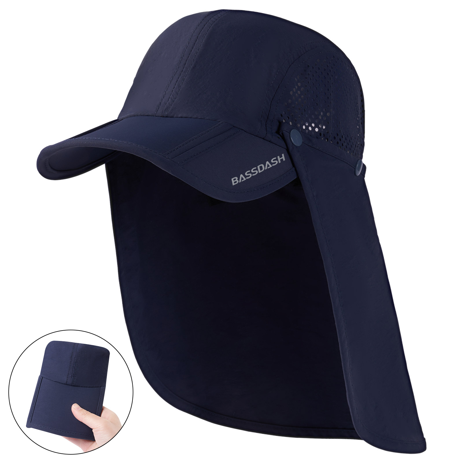 BASSDASH-Chapéu de pesca dobrável com aba removível do pescoço, portátil para homens e mulheres, golfe e caminhada, UPF 50 Plus