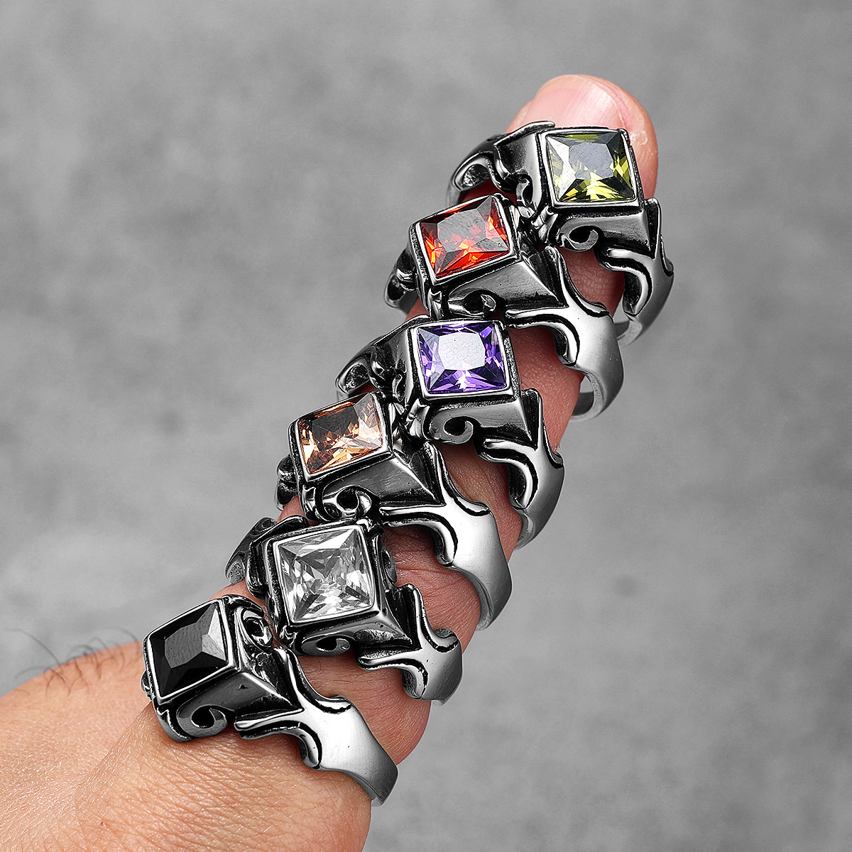 Bagues en acier inoxydable avec pierres précieuses multi-documents pour hommes et femmes, bijoux uniques, luxe, punk, accessoires, , ,