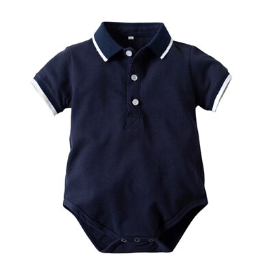 Body pour -né garçon, couleur unie, col rabattu, d'été, manches courtes, barboteuse tendance de 3 à 24 mois, A20: Marine Bleu / 18M