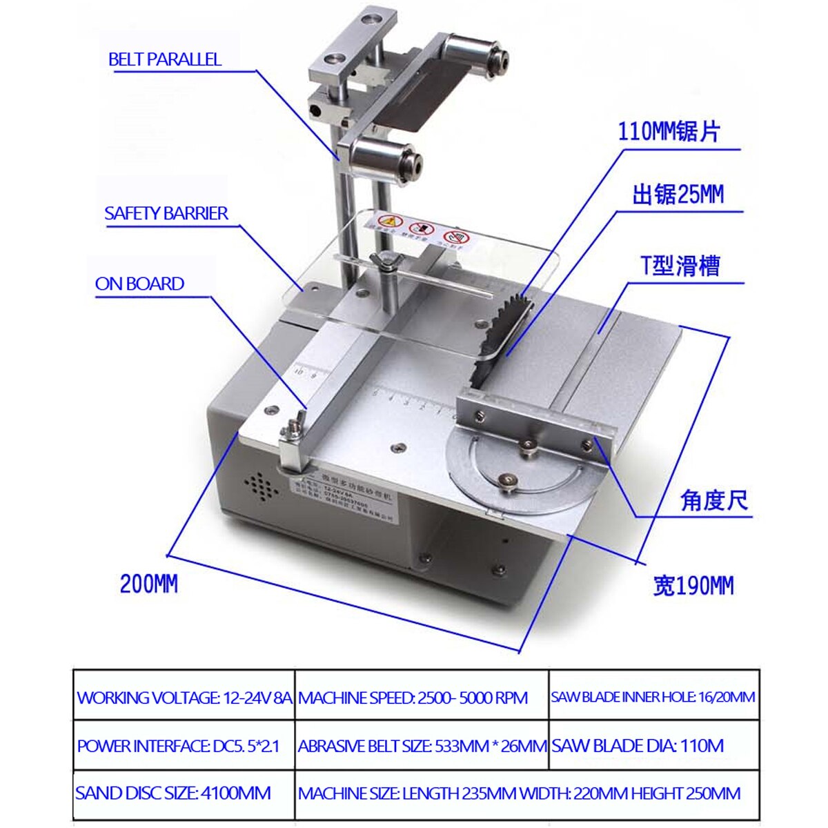 Mini Table Saw Belt Sander Grinder Handmade Woodworking Polishing Grinding Sanding Machine Cutting Saw