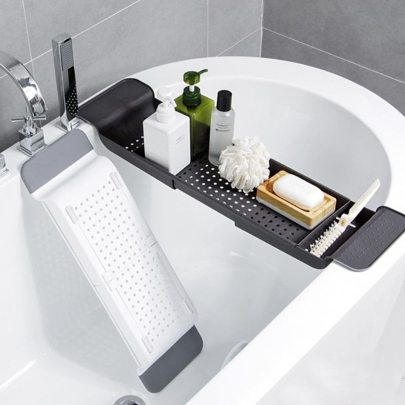 Badekar badekar hylde caddy brus udvidelig holder rack opbevaringsbakke over bad multifunktionel arrangør til bad bruser