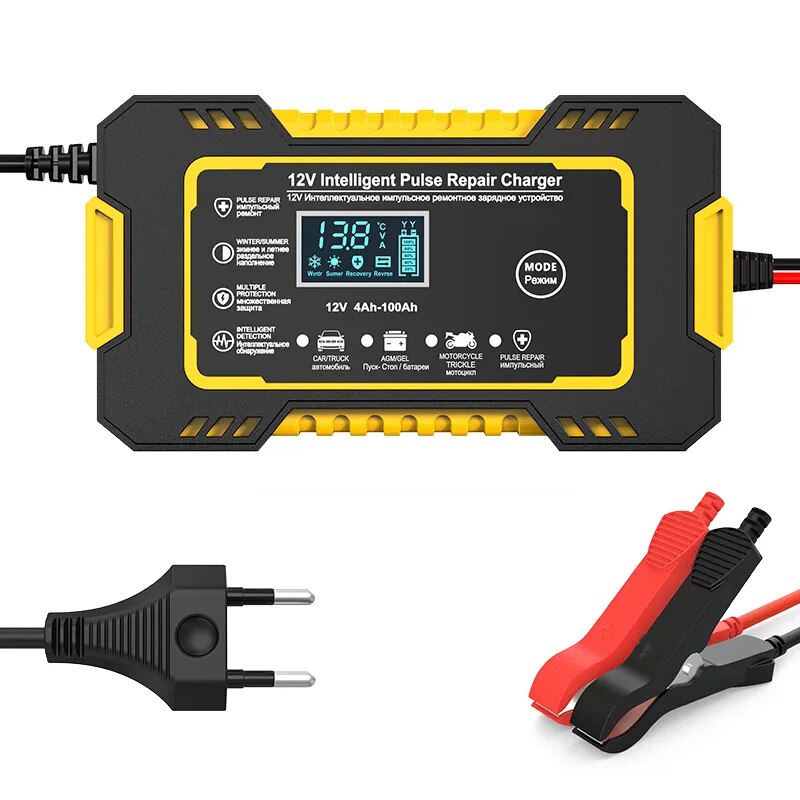 12V 6A Volautomatische auto-acculader Power Pulse Repair-laders Nat Droog Loodzuuracculaders Digitaal LCD-scherm: Default Title