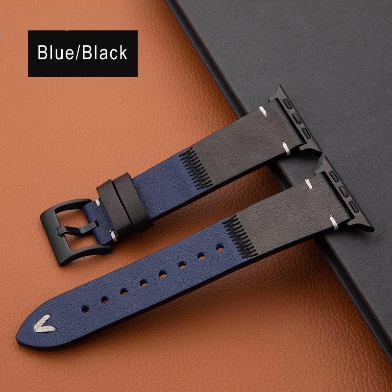 Rindslederarmband für Apfel Uhr Band Ultra 2 49 mm 44 mm 40 mm 38 mm/42 mm Sportarmband iWatch Serie 9 8 7 3 4 5 6 SE 41 mm/45 mm: S / Blau
