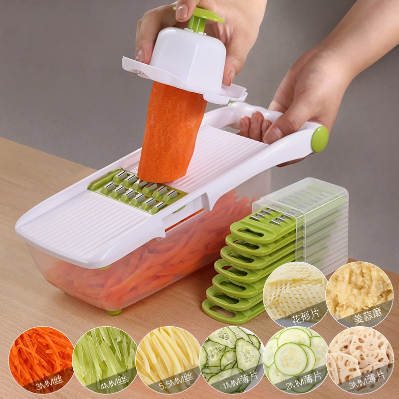 Mandoline groente slicer met 8 stuks rvs blade wortel dunschiller rasp multifunctionele keuken tool