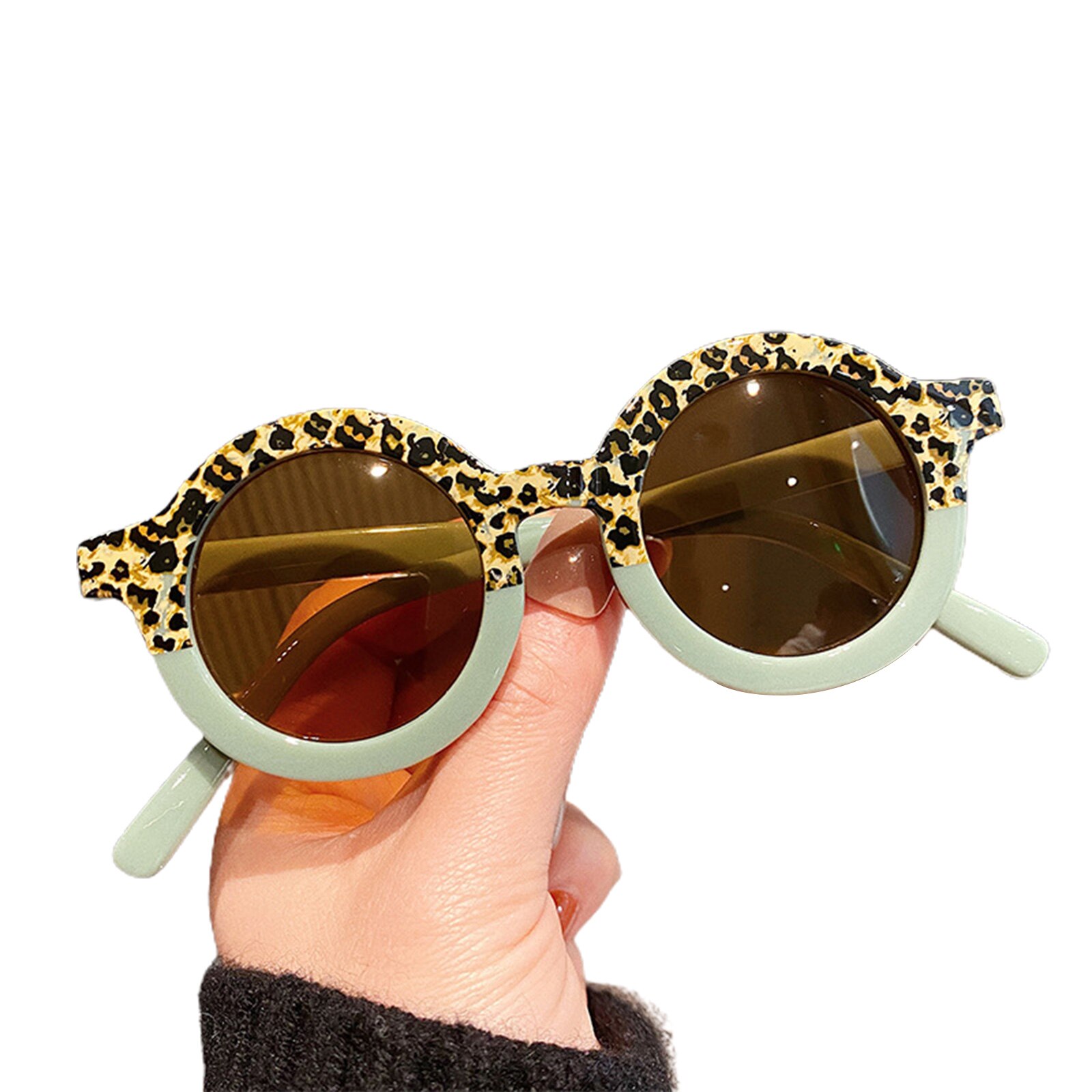 Boys Girls Kids Sunglasses Anti-UV Round-Shaped Decorative Baby Children Lepoard Outdoor Beachwear: Brown