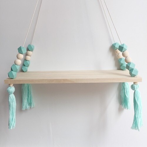 Loozykit barnesoverom arrangør for leker trehyller diy treperler vegghylle lagring arrangørhyller hjemmepynt: Mintgrønn