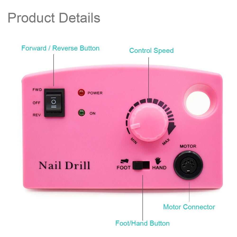 Ponceuse pour ongles, appareil pour poncer, machine et accessoire avec fraiseur et lime à ongle électrique pour manucure, 3 couleurs, 35000RPM