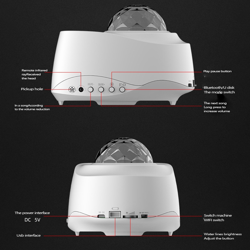 Projektor do oświetlenia nocnego z głośnik Led na Bluetooth dynamiczne światło nocne dla dzieci dorośli do sypialni/imprezy/wystroju domu