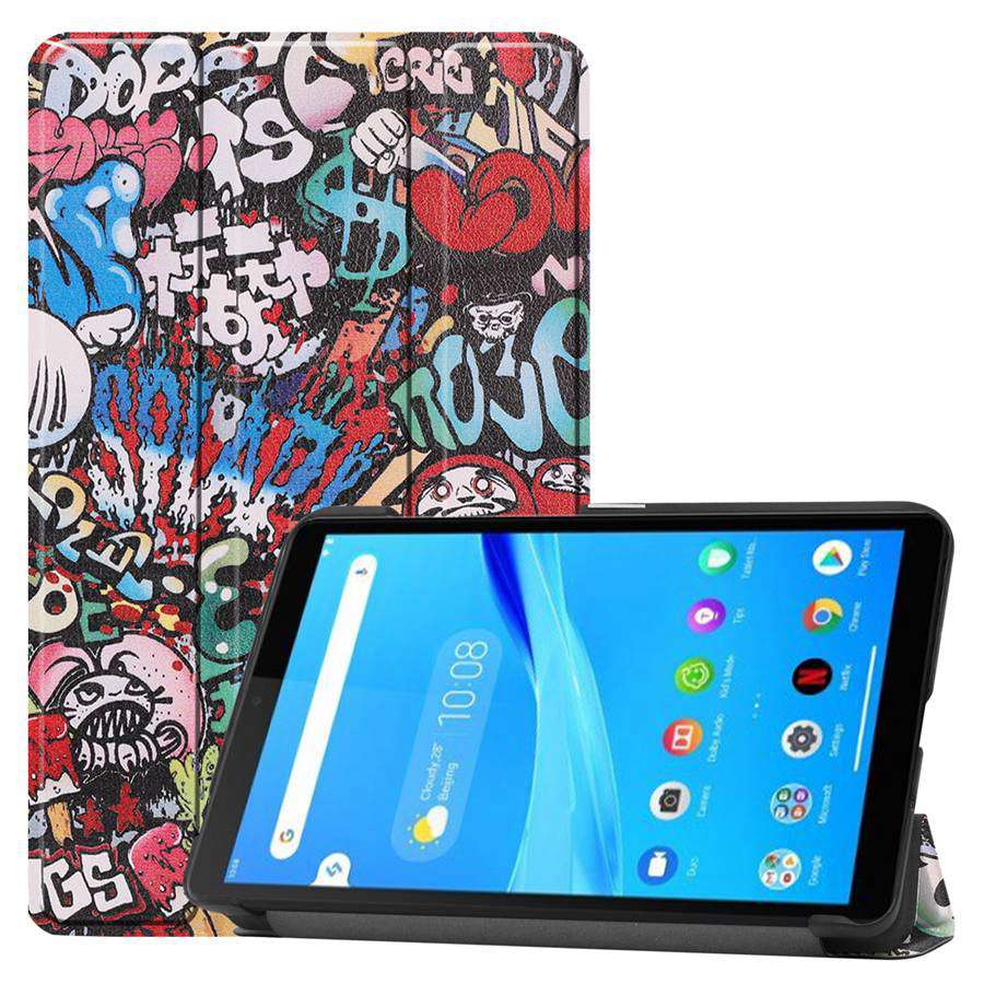 slank snu pu-lærveske til lenovo fanen  m7 magnetisk deksel til tb -7305f tb -7305x sb -7305i 7.0 tommers nettbrettetui+film+penn: Ty