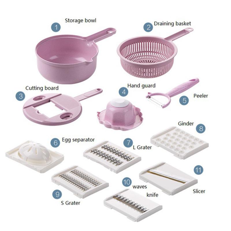 Wheat Straw Multifunction Vegetable Cutter Fruit Slicer Grater Shredders Drain Basket Slicers Gadgets Kitchen Accessories