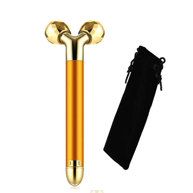 Appareil de soins de beauté multifonction, rouleau de anciers de massage facial 24k, barre d'énergie dorée 3D, masseur vibrant pour outil de beauté: Rose