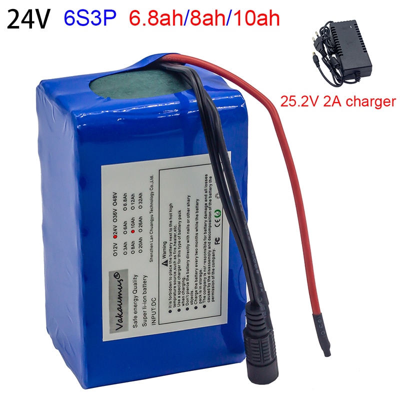 6S3P 24V 10AH Battery Pack 25.2V 10000MAH BMS Electric Bicycle Toy Car 18650 Lithium Ion Battery Pack + Charger Strong Power