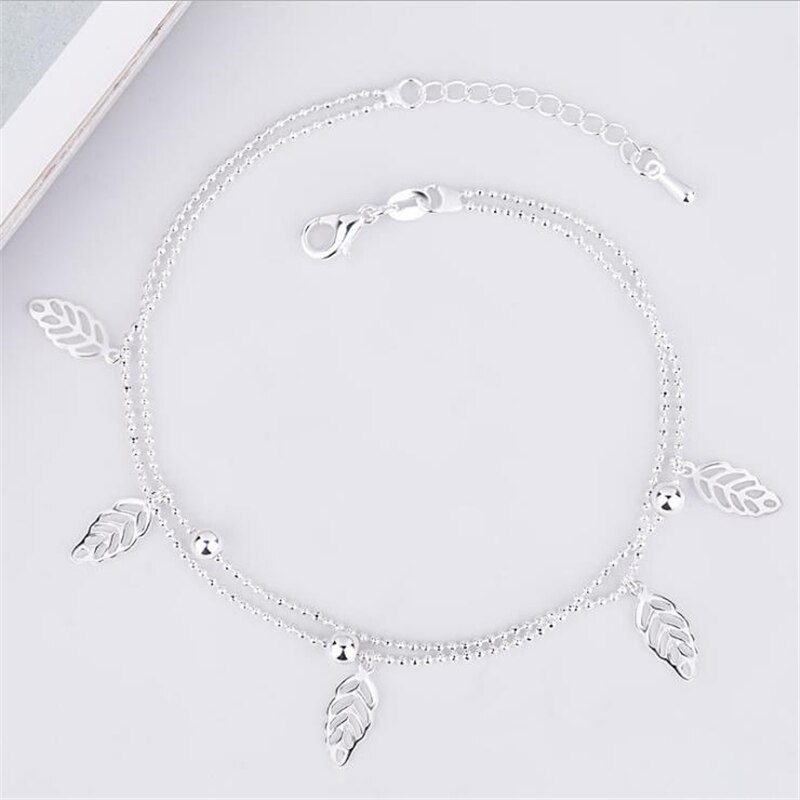 KOFSAC Summer Trendy Hollow Leaves Bracelet Ankle Chain Foot Jewelry 925 Sterling Silver Anklets For Women Beach Party