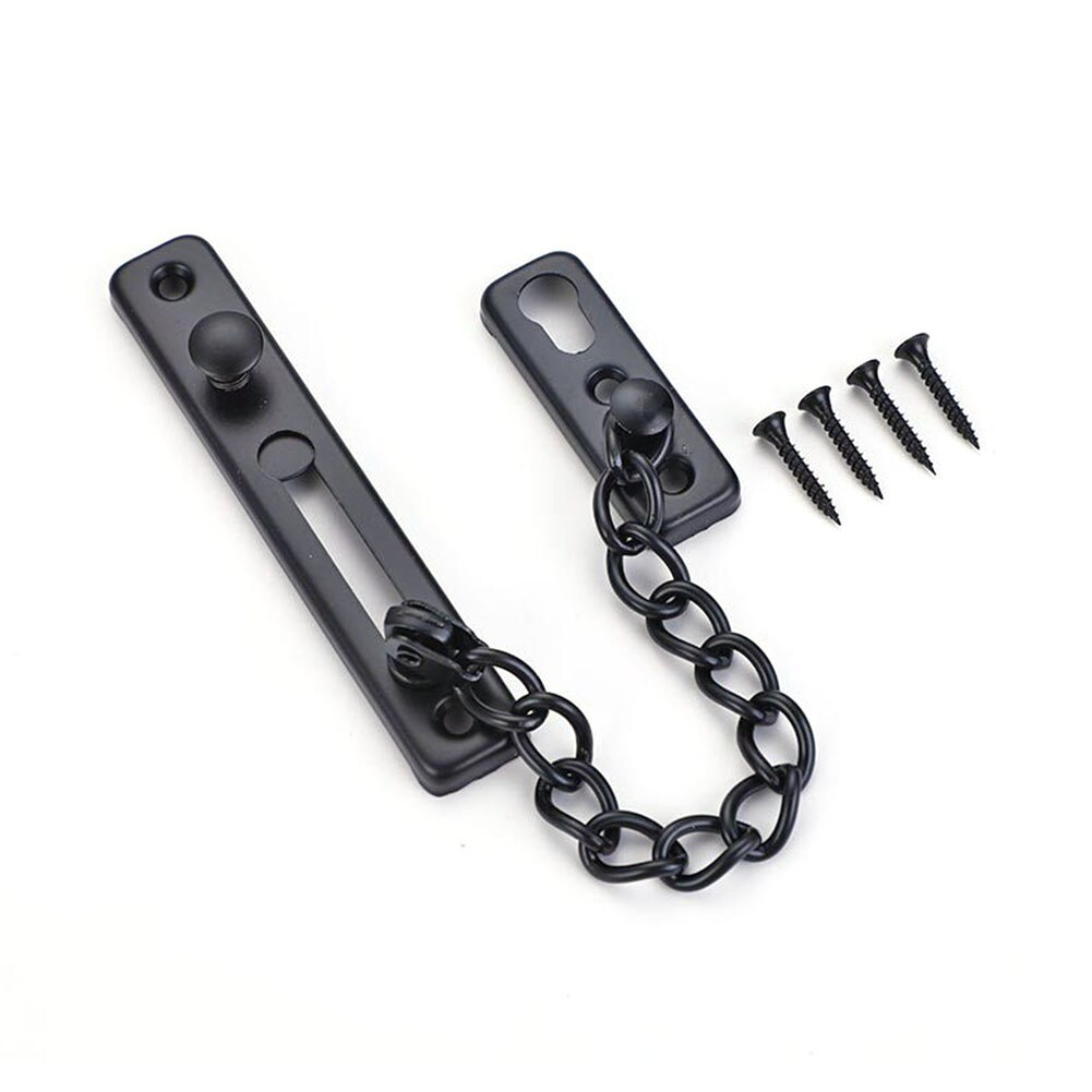 Door Chain Lock Stainless Steel Security Chain Guard Spring Anti Theft Press Heavy Duty Polished Latch Screw Guard Accessories: Black