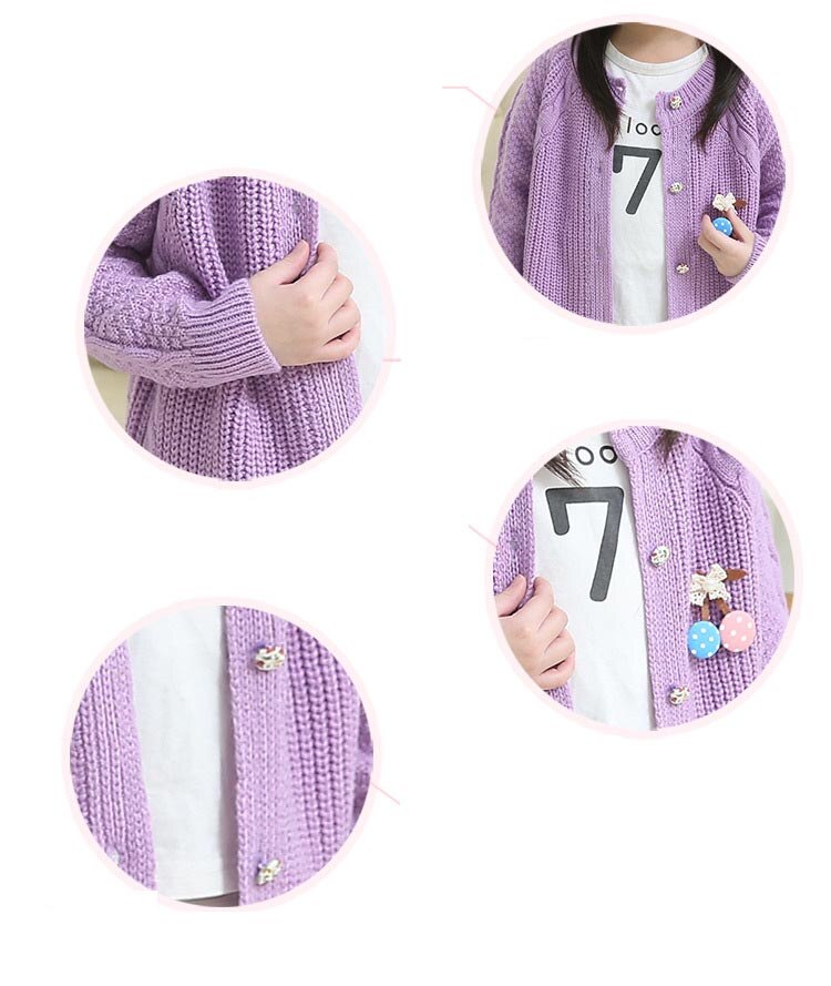 Plain Color Girls Knitted Cardigan Sweater Soft Children Clothing Outerwear Spring Kids Jacket Button Sweater Coat For Girls