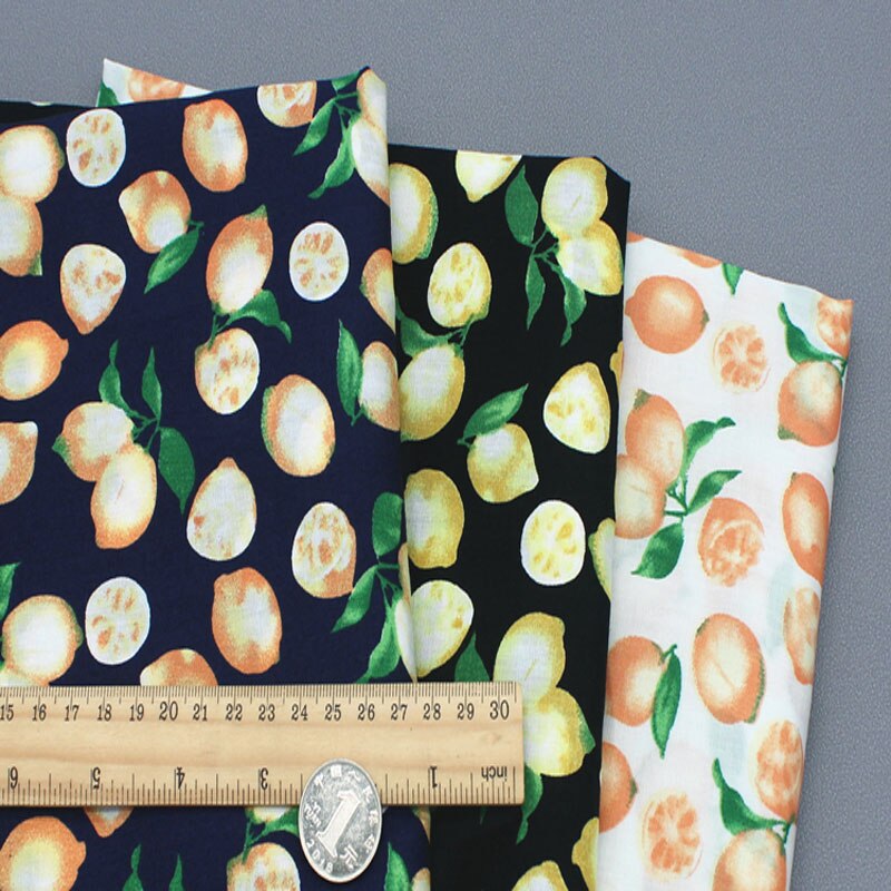 100% liso de popelina de algodón fruta fresca de naranja con estampado de limones de tela popelina de algodón 50x140cm tela de cuadros Patchwork