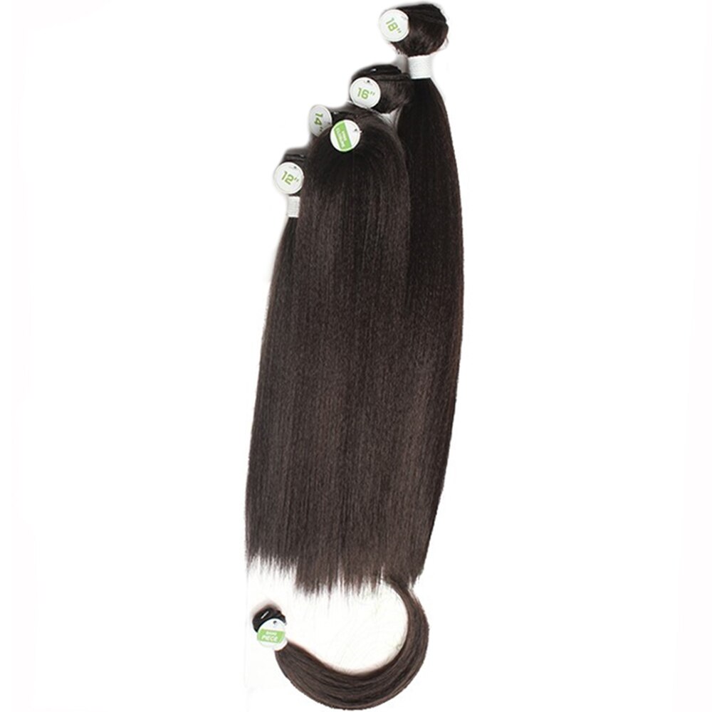 Yaki Straight Hair Bundles With Closure For Women X-TRESS Natural Black Synthetic Hair Weave Extensions 4 Bundles/Pack 12-18inch