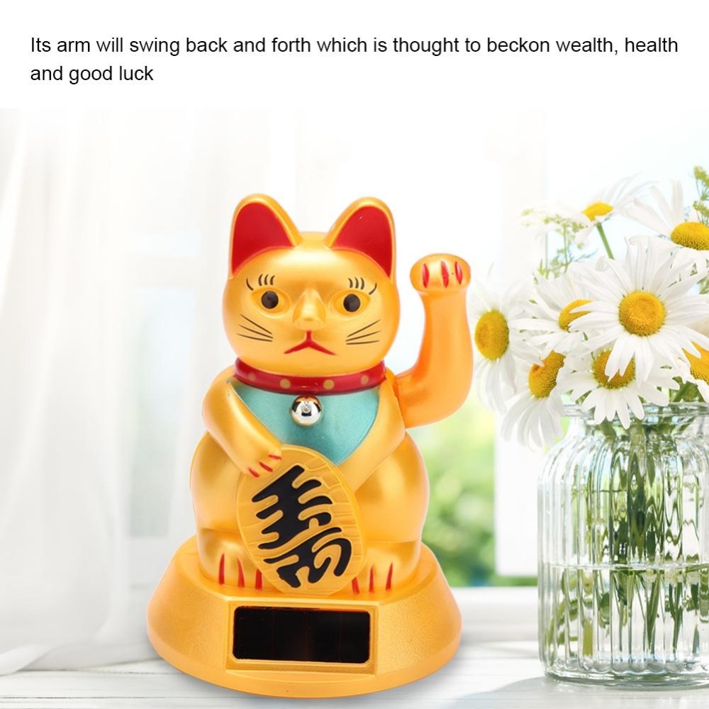 Solar Powered Chinese Lucky Cat Feng Shui Waving Hand Bring Health Wealth Cat Car Decor Home Decoration Accessories
