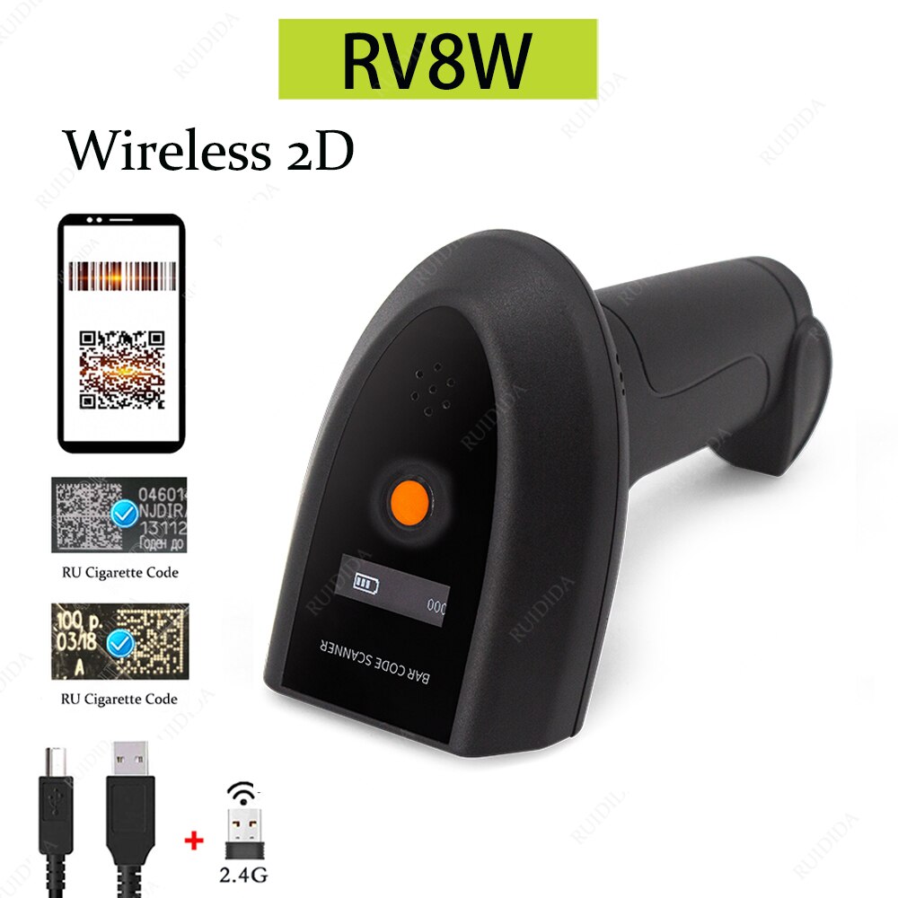 Handheld kabellos 2d Leser Drahtlose Scanner 2D Bluetooth Bar Code Scanner qr Code Scanner PDF417 Für Supermarkt Einkaufen Warehous: RV8W 2D kabellos