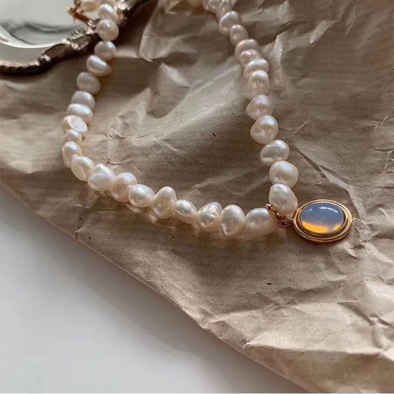 MENGJIQIAO Japan Baroco stil Jahrgang Süßwasser Perle Halsband Halskette Für Frauen Mädchen Elegante Opal Collares Schmuck Kolye