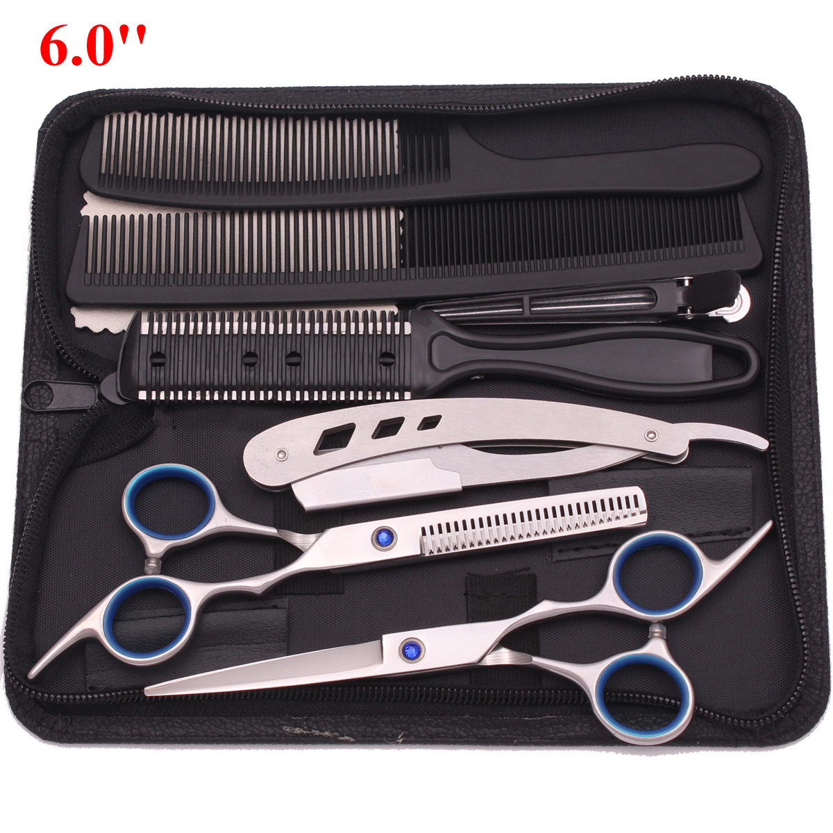 6.0 ''Professionele Haar Schaar Knippen Schaar Dunner Kappers Kapsel Scheermessen Kam Set Salon Kapper & Thuis: Zilver