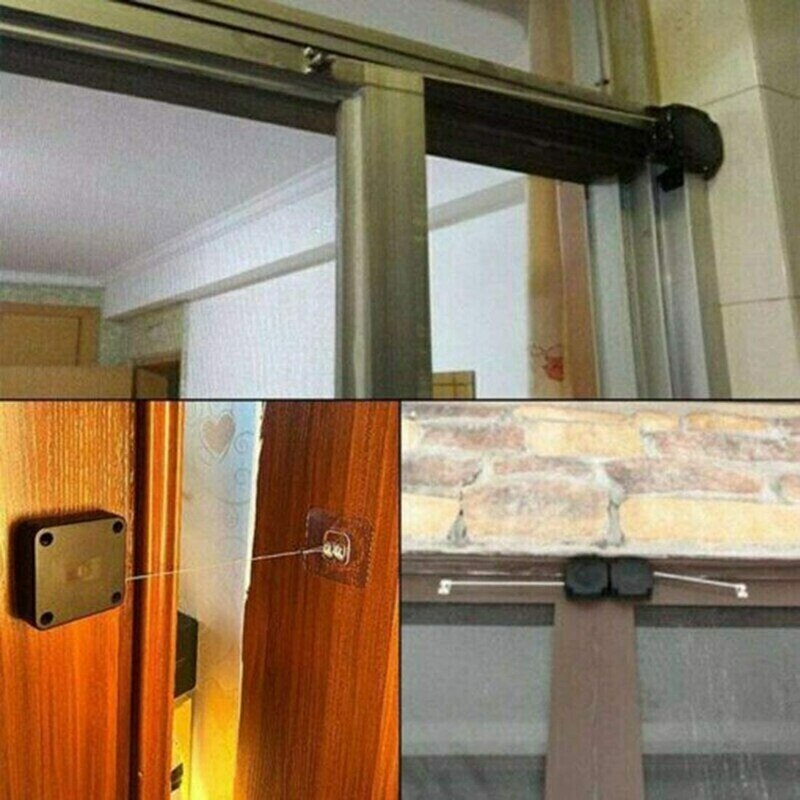 Cuerda de alambre automática para cerrar puertas, caja de tracción antirrobo que puede cerrar automáticamente todas las puertas (negro)