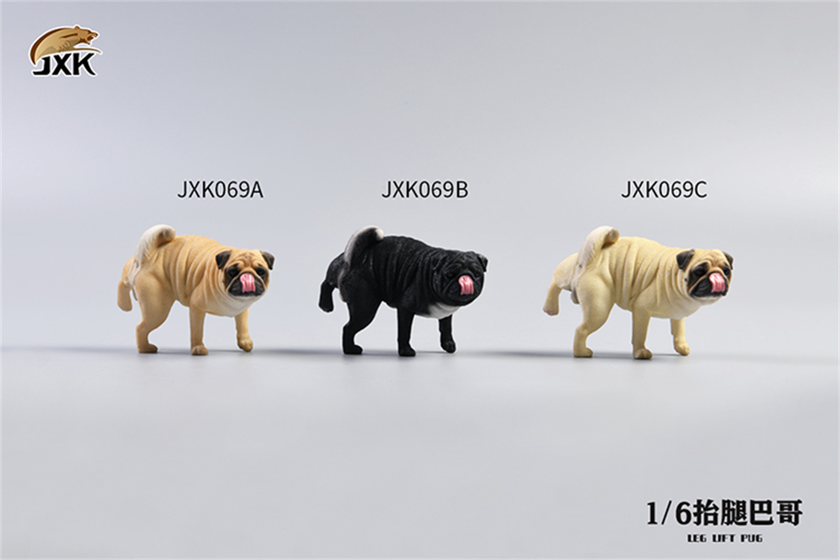 JXK 1/6 Funny Pug Figure Dog Pet Healing Figure Cute Canidae Animal Collector Toy Resin Desktop Decoration