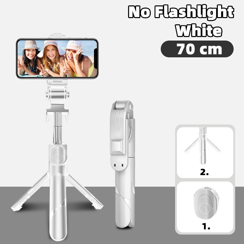 Kabelloser selfie-stick, bluetooth-kompatibel, faltbares mini-stativ für smartphones mit aufhelllicht, auslöser und fernbedienung für ios und android: Weiß 70cm