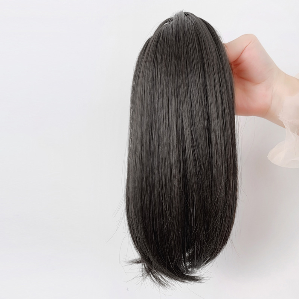 Pelucas sintéticas con Clip de cola de caballo recta corta de 38cm para mujeres extensiones de cabello de cola de caballo falsas ligeramente deformadas y esponjosas naturales: Color natural