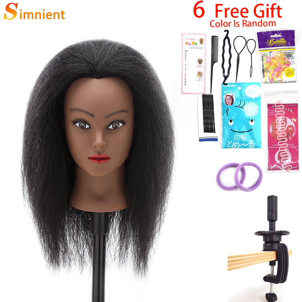 Afro Mannequin Heads With 100% Human Hair With Adjustable Tripod Hairdressing Dolls Training Head For Practice Styling Braiding: Lightblue