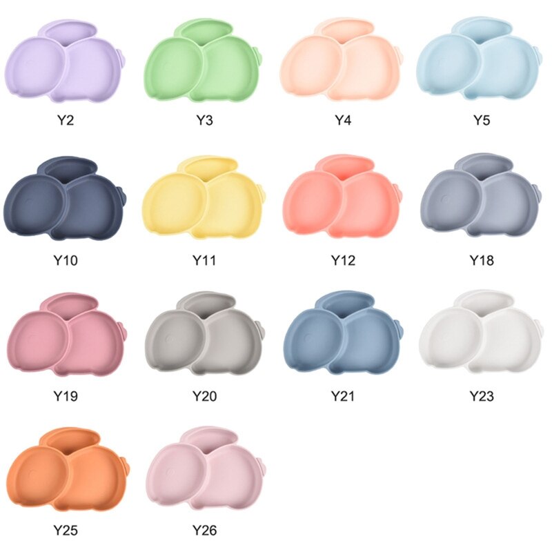 Baby Suction Bowl Divided Dinner Plate Infants Learning Feeding Dish Non-toxic BPA-Free Silicone Solid Color Cute Cartoon
