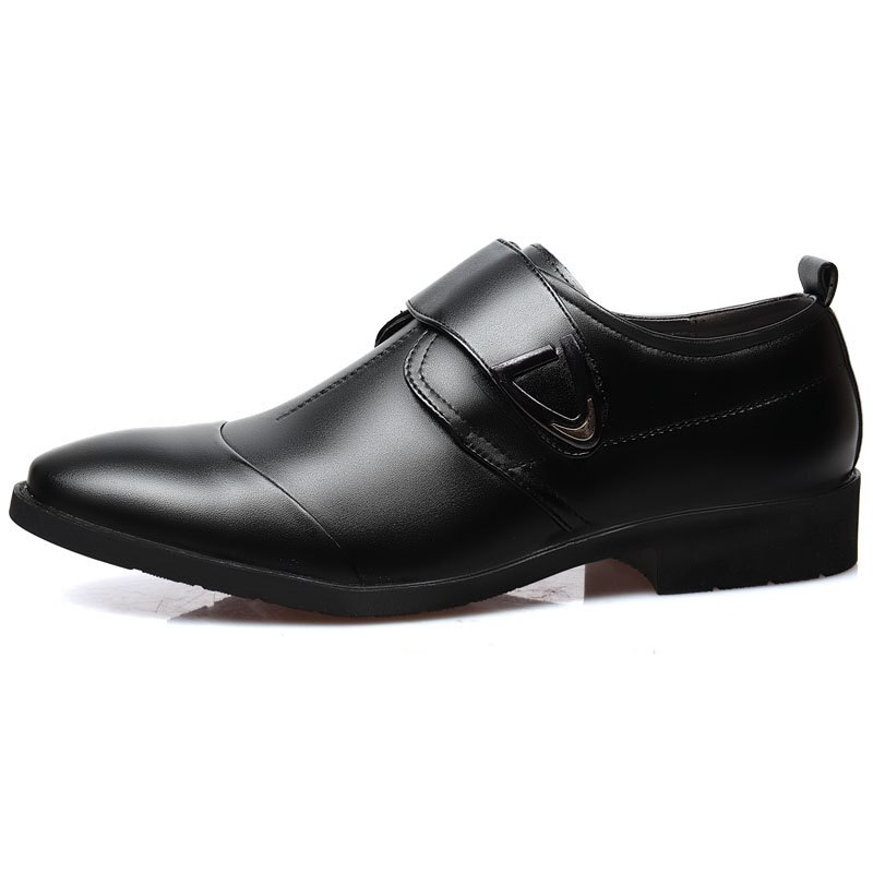 Męskie buty wizytowe klasyczne skórzane klamry formalne ślubne robić biura brązowe czarne buty z paskiem mnisim: Czarny / 8.5