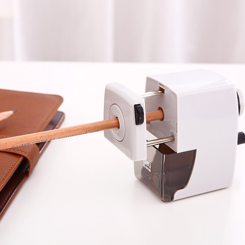 Sacapuntas metálico básico para oficina, máquina de corte lápiz, manivela, 2 colores, blanco y negro, Deli 0610B, 1 Uds.