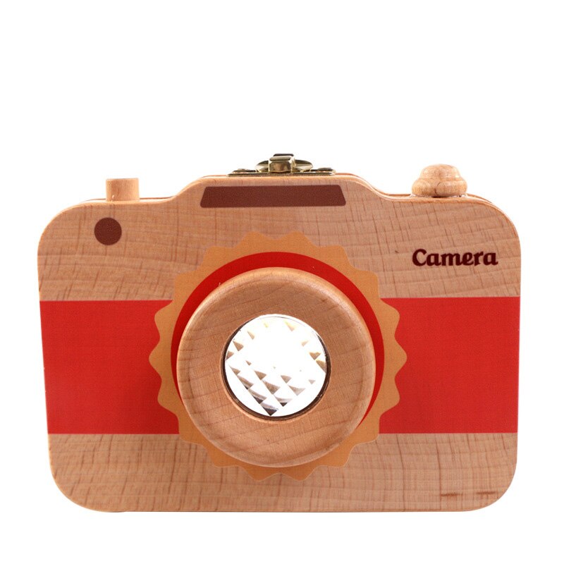 Caja de dientes con forma de cámara para niños, organizador de madera para guardar dientes de leche, gran: Rojo