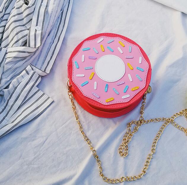 Donut Messenger Bag - 18x18x7cm - Chain Strap - Geometric Pattern - PU Leather: Red donuts