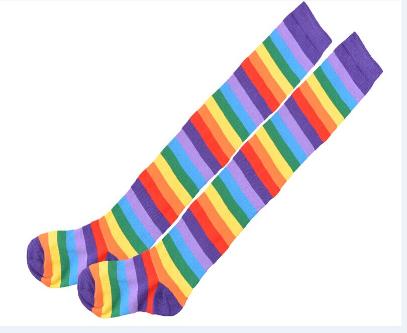 Women Ladies Rainbow Thigh High Socks Girl Arm Warmer Mitten Stretchy Gloves: Socks