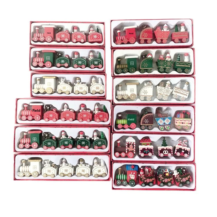 Wooden Christmas Decorations Four Section Train Display Window Tabletop Decoration Children's Cake Decoration Home Use